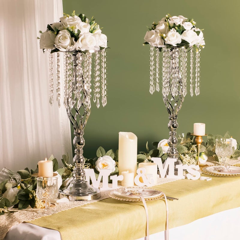 LANLONG 2pcs Silver Metal Flower Vases Crystal Flower Stand Wedding Centerpieces for Tables Party Dinner Event Restaurant Hotel Decoration - Image 4